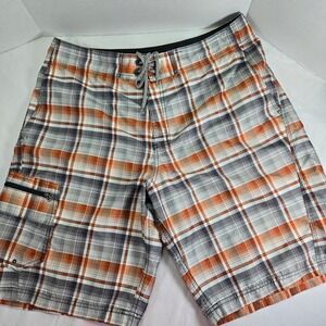 Columbia Mens Plaid Swim Trunks Board Shorts‎ Drawstring Cargo Pocket Size 36